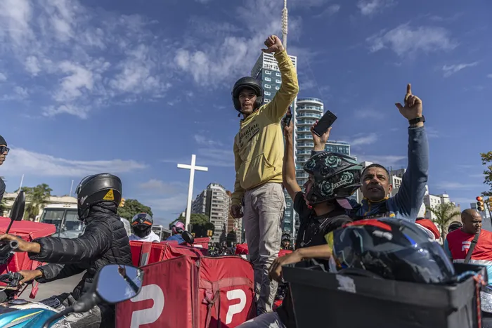 Movilización de trabajadores de Pedidos Ya, el sábado 25 de abril · Foto: Ernesto Ryan