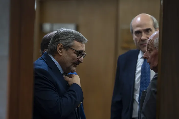 José Luis Gallo, Pablo Abdala y Gustavo Salle en el Parlamento, el 4 de mayo. · Foto: Ernesto Ryan