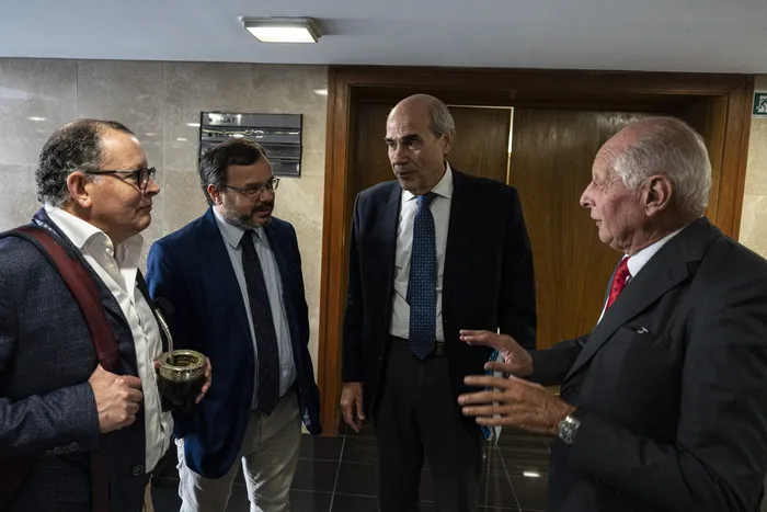 Álvaro Perrone, Felipe Schipani, Pablo Abdala y Gustavo Salle, el 4 de mayo, en el Parlamento. · Foto: Ernesto Ryan