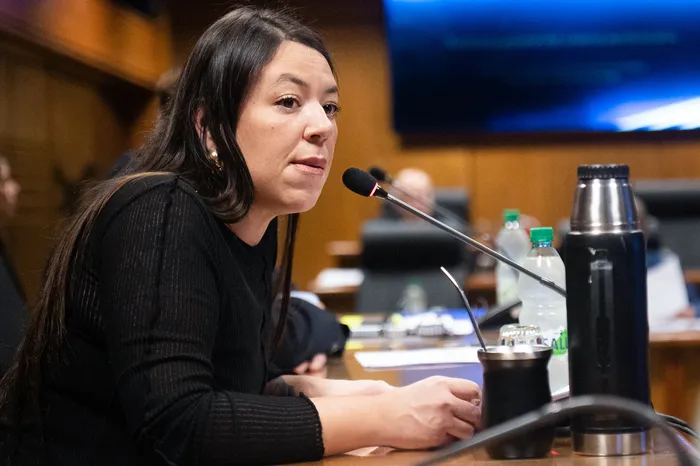 Bettiana Díaz, el 7 de mayo, en la comisión especial bicameral de seguimiento del sistema carcelario, en el edificio anexo del Palacio Legislativo. Foto: Alessandro Maradei