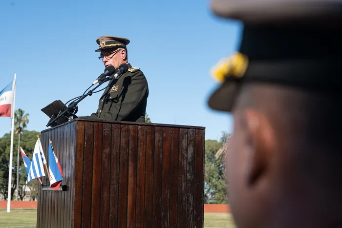 Mario Stevenazzi durante la conmemoración del 215° aniversario del Ejército Nacional, el 18 de mayo, en el Complejo Deportivo del Ejército. · Foto: Gianni Schiaffarino