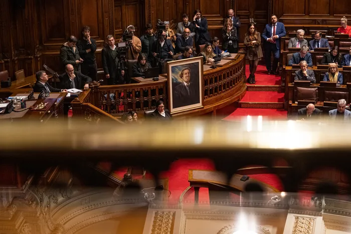 Durante el homenaje, el 19 de mayo, en el Parlamento. · Foto: Gianni Schiaffarino