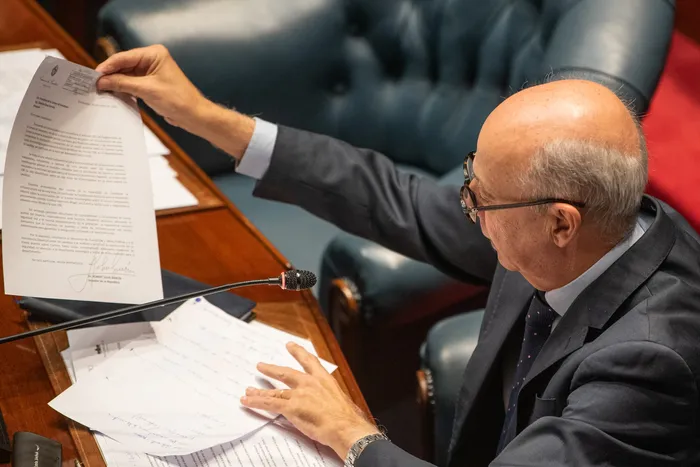 Javier García, el 2 de junio, en la cámara de Senadores · Foto: Gianni Schiaffarino