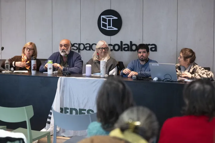 María Selva Ortiz, Ofelia Guitiérrez, Karin Nansen, Ismael Díaz y Marcel Achkarn en Espacio Colabora, el 22 de junio · Foto: Alessandro Maradei