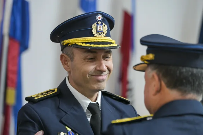 Carlos Rodríguez y Paulo Costa, durante la asunción del nuevo subjefe de Policía de Colonia, el 8 de julio · Foto: Ignacio Dotti