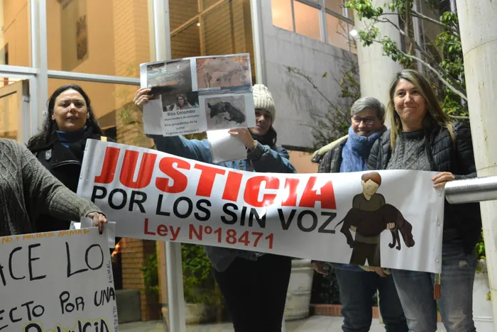 Movilización contra la designación de la edila nacionalista Rita Colombo el martes 28 de julio de 2026, en la Junta Departamental de Maldonado · Foto: Virginia Martínez  Díaz
