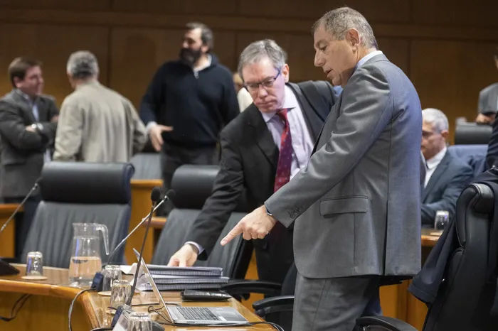 Martín Vallcorba y Gabriel Oddone, el 7 de agosto, en la Comisión de Presupuestos Integrada con la de Hacienda. · Foto: Alessandro Maradei