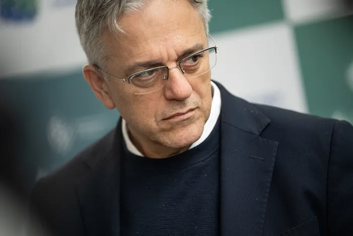 Rodrigo Arim, el 12 de agosto, en el auditorio del edificio anexo de la Torre Ejecutiva · Foto: Gianni Schiaffarino
