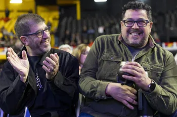 Fernando Pereira y Alejandro Sánchez durante la inauguración del Congreso del Frente Amplio. · Foto: Rodrigo Viera Amaral
