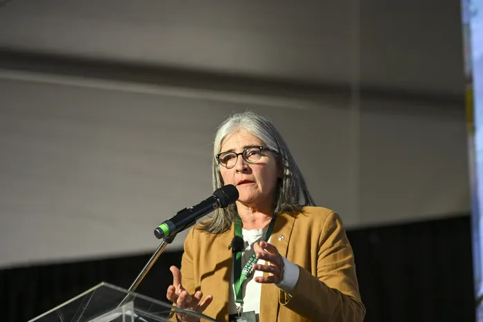 La ministra Lucía Etcheverry, el 22 de octubre, durante la feria Uruforest. · Foto: Ignacio Dotti