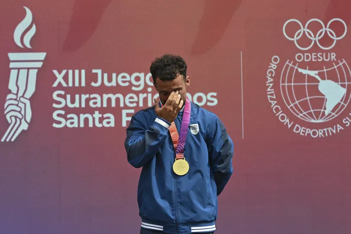 Bruno Cetraro, medalla de oro en el single pesado masculino de los XIII Juegos Odesur Santa Fe 2026, el 18 de setiembre. · Foto: Sandro Pereyra, Agencia Gamba