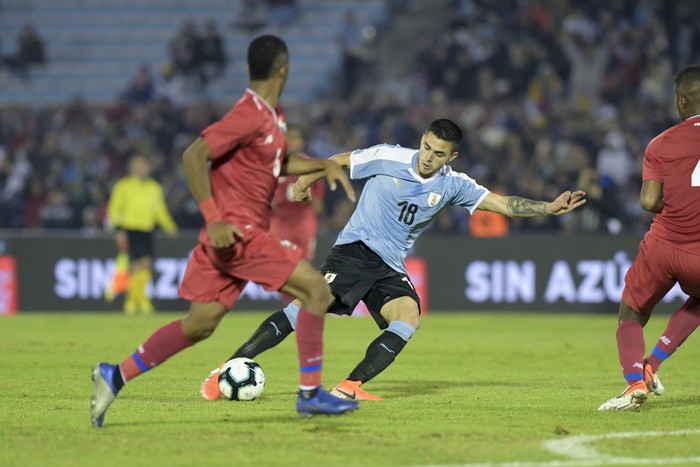 Maxi Gómez, durante un partido con la selección uruguaya (archivo). · Foto: Sandro Pereyra