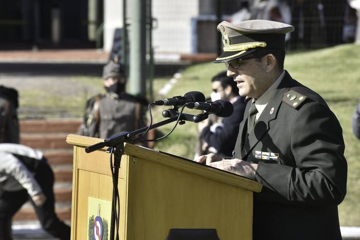 Fernando Pérez, durante el discurso en el Comando del Ejército, en Montevideo, el 18 de mayo.
