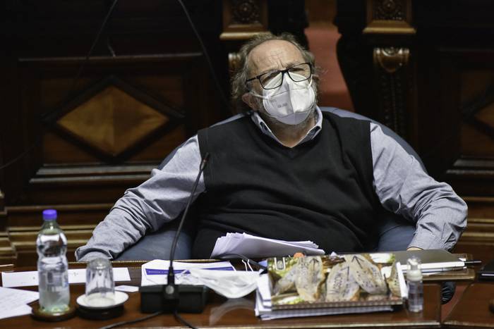 Daniel Olesker durante una sesión de la Cámara de Senadores (archivo, julio de 2021). · Foto: Federico Gutiérrez