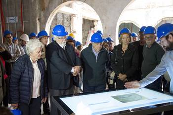 Lucía Topolansky, Eduardo Bonomi, José Mujica, María Julia Muñoz y Rodolfo Silveira, durante una recorrida en la nueva sede de la Universidad Tecnológica, en San José (archivo, 2019). · Foto: Alessandro Maradei