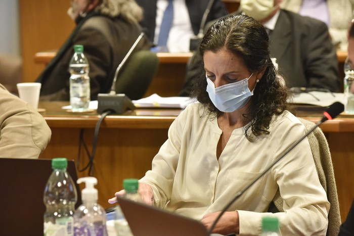 La ministra Azucena Arbeleche, en el Comisión de Hacienda del senado. · Foto: Federico Gutiérrez