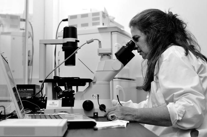 Rossana Sapiro en su laboratorio.
Foto: Magdalena Patiño Roquero