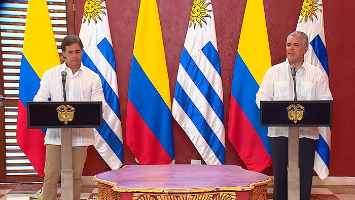Declaración conjunta de Luis Lacalle Pou e Iván Duque Márquez, el 1 de julio. Foto: Captura, Presidencia de la República de Colombia.