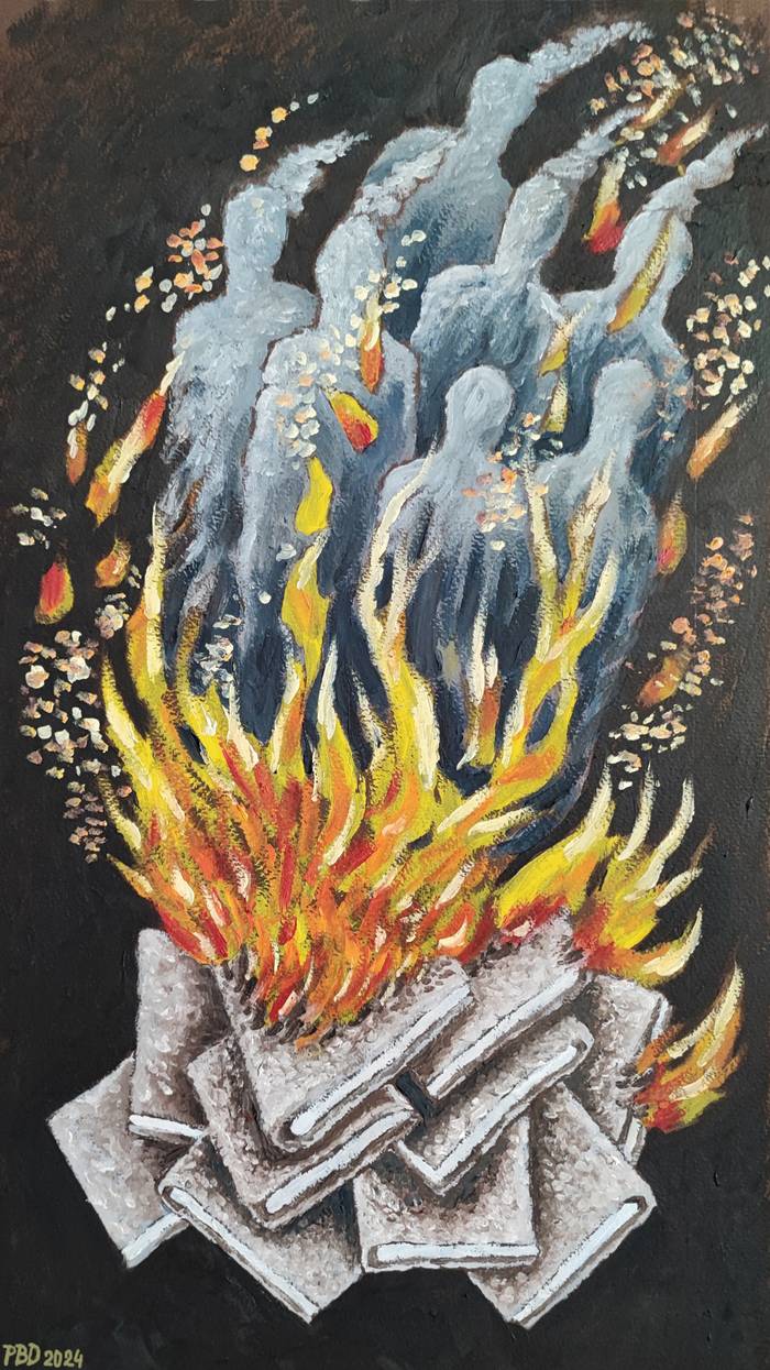 Foto principal del artículo 'Historia de un libro quemado' · Ilustración: Pablo Benavídez