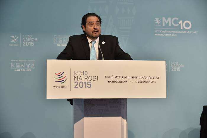 Andrés Rebolledo en la 10ª Conferencia Ministerial de la OMC, en Nairobi, diciembre de 2015. Foto: Organización Mundial del Comercio.
