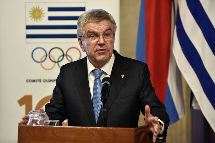 Thomas Bach, presidente del Comité Olímpico Internacional, en Montevideo (23.10.2023). · Foto: Federico Gutiérrez, EFE