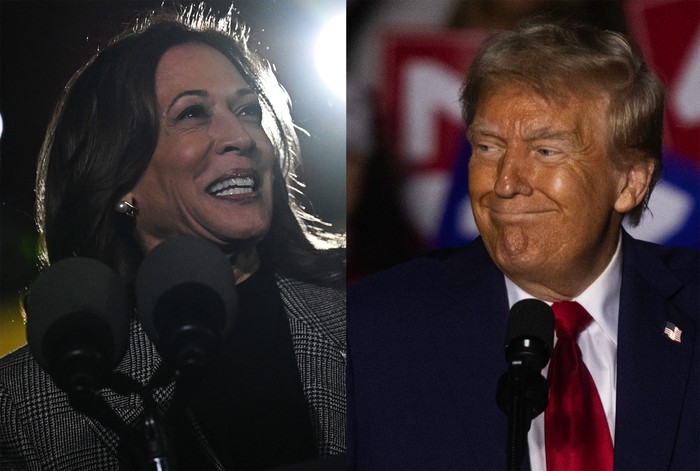 Kamala Harris durante un acto en Burns Park en Ann Arbor, Michigan, el 28 de octubre. Foto: Drew Angerer, AFP. Donald Trump durante un acto en el McCamish Pavilion en Atlanta, Georgia, el 28 de octubre. Foto: Cristian Moterrosa, AFP.