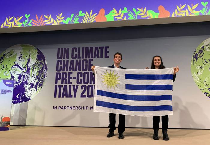 Martín Ettlin y Sofia Canessa, Pre-COP26, durante la “Conferencia por el Cambio Climático”, en Milán, Italia.