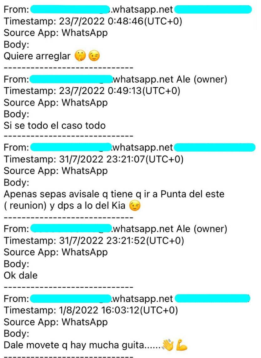 Mensajes entre Astesiano y persona cercana a Balcedo