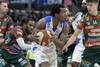 Zach Graham, de Aguada, Elijah Millsap, de Malvín, y Joaquín Rodríguez, de Aguada, en la quinta final en el Antel Arena, · Foto: Sandro Pereyra Zach Graham, de Aguada, Elijah Millsap, de Malvín, y Joaquín Rodríguez, de Aguada, en la quinta final en el Antel Arena, · Foto: Sandro Pereyra