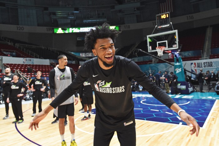 Marvin Bagley III, durante un entrenamiento abierto a la prensa previo al juego de los All-Star de la NBA, en el Bojangles' Coliseum, en Charlotte, Carolina del Norte, en Estados Unidos.  NBAE, Getty Images, AFP · Foto: Juan Ocampo