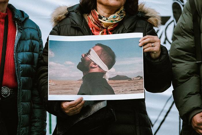 Protesta de la diáspora iraní para exigir la liberación del rapero Toomaj Salehi que enfrenta a la pena de muerte, el 14 de mayo de 2023, en Toulouse, Francia. Foto: Patrick Batard, Hans Lucas, AFP.