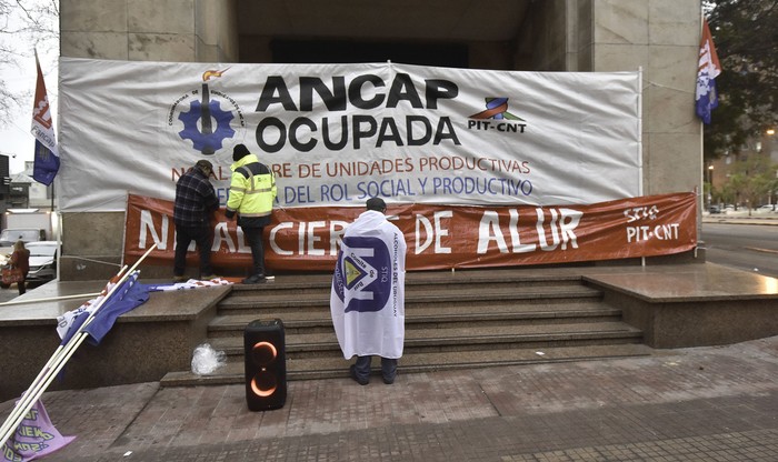 Oficinas centrales de ANCAP ocupadas, el 5 de agosto. · Foto: Federico Gutiérrez