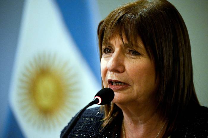 La precandidata presidencial Patricia Bullrich durante una conferencia de prensa el 23 de junio, en Buenos Aires. · Foto: Luis Robayo, AFP