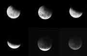 Combo de fotos del eclipse total de luna, visto hoy en Montevideo