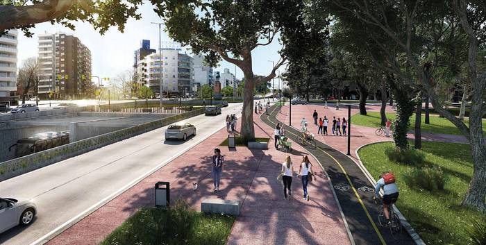 Render divulgado por la Intendencia de Montevideo del proyecto de pasaje a desnivel de Avenida Italia y Centenario.