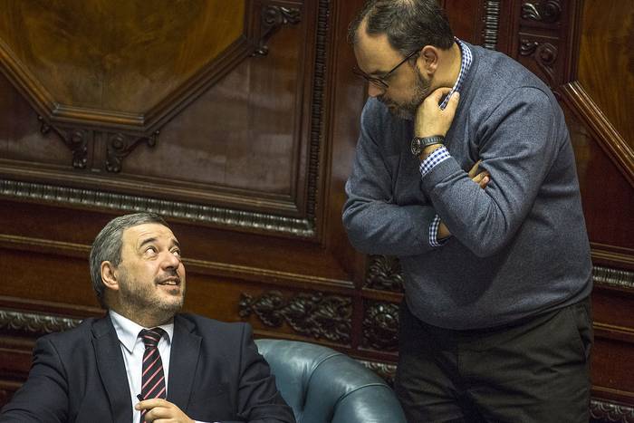 Mario Bergara y Charles Carrera en el Senado (archivo, junio de 2020). · Foto: .