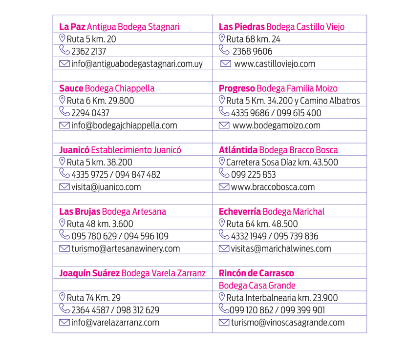 Datos bodegas, suplemento turismo