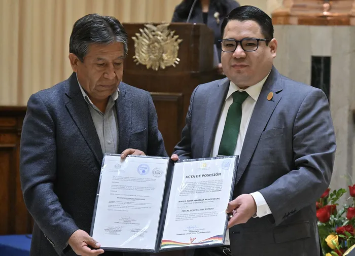 David Choquehuanca y Roger Mariaca en La Paz, Bolivia (archivo, octubre de 2022). · Foto: Aizar Raldes, AFP