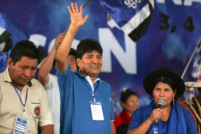 Evo Morales durante el congreso del partido de gobierno, en Lauca Ñ, Bolivia (04.10.2023). · Foto: Luis Gandarillas, AFP