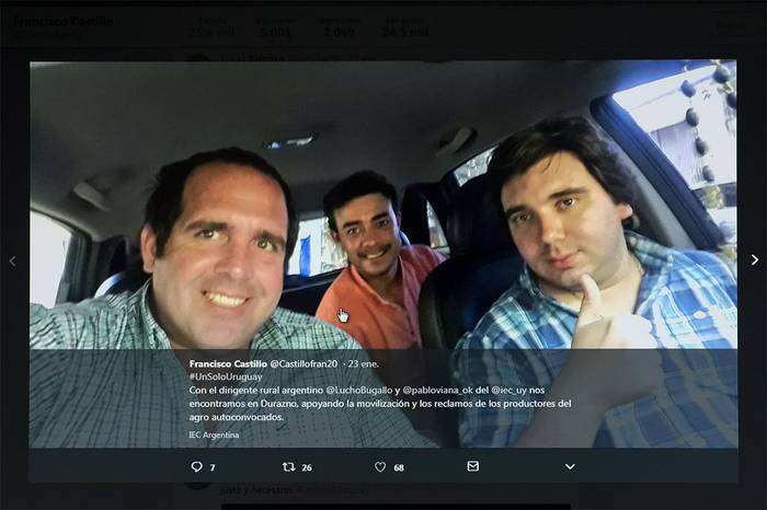 Captura de pantalla del tuit de Francisco Castillo (@Castillofran20), retuiteado en las cuentas de Luciano
Bugallo (@LuchoBugallo) y Pablo Viana (@pabloviana_ok) el 23 de enero.