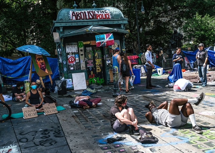Campamento improvisado en City Hall Park el 1° de julio, en Nueva York. 
 · Foto: Byron Smith, Getty Images, AFP