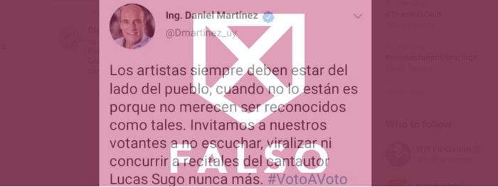 Foto principal del artículo 'VerificadoUy: Así se construyó el tuit falso de Martínez sobre Lucas Sugo'