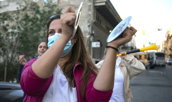 Manifestación de ex médicos de Casa de Galicia (archivo, abril de 2022). · Foto: Alessandro Maradei