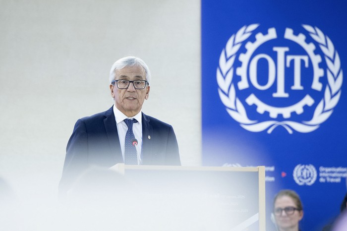 Juan Castillo, durante la asamblea de la Organización Internacional del Trabajo, en Suiza. · Foto: Violaine Martin, OIT