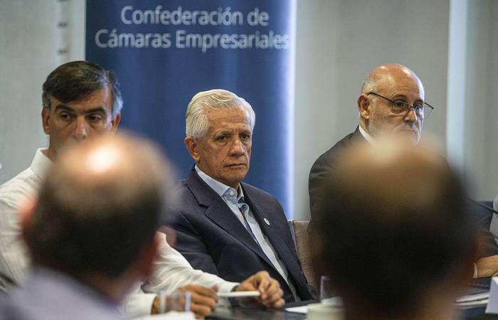 Diego O'Neill, presidente de la Confederación de Cámaras Empresariales, en el hotel Hyatt (14.03.2023). · Foto: Camilo dos Santos