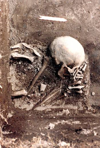 Entierro en el momento de su hallazgo, Rocha. Foto: Archivo Departamento de Antropología Biológica, FHCE-Udelar. Entierro en el momento de su hallazgo, Rocha. Foto: Archivo Departamento de Antropología Biológica, FHCE-Udelar.