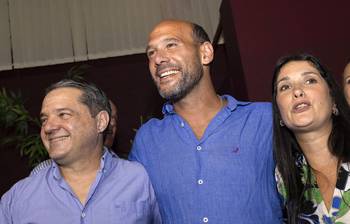 Roque García, de Cabildo Abierto, Martín Lema, del Partido Nacional, y Virginia Cáceres, del Partido Colorado (archivo, febrero de 2025). · Foto: Rodrigo Viera Amaral