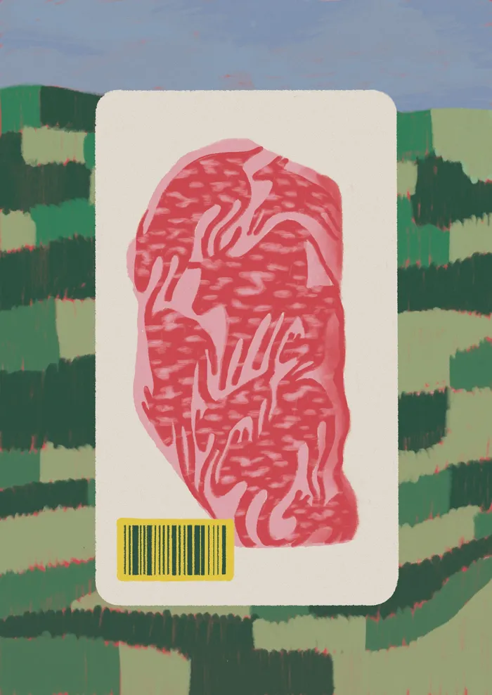 Foto principal del artículo 'Del animal a la carne' · Ilustración: Belén Valverde