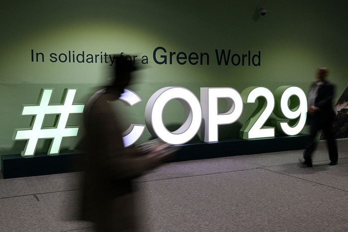 Logotipo de la COP29, en Bakú, Azerbaiyán. · Foto: AFP