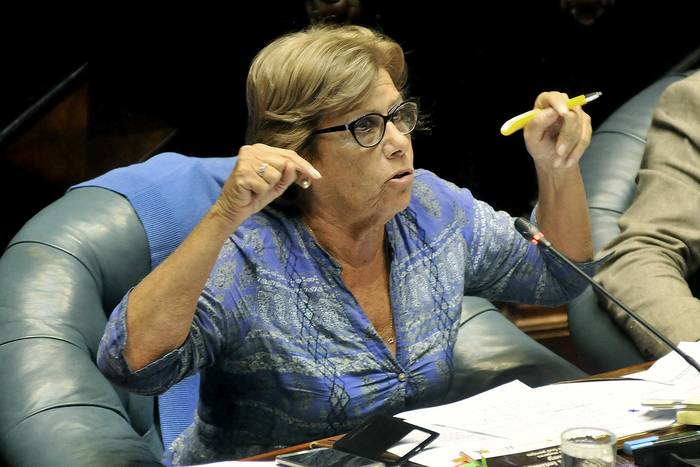 Daniela Payssé el 17 de abril de 2017, cuando el Senado aprobó la ley de femicidio.  · Foto: Federico Gutiérrez